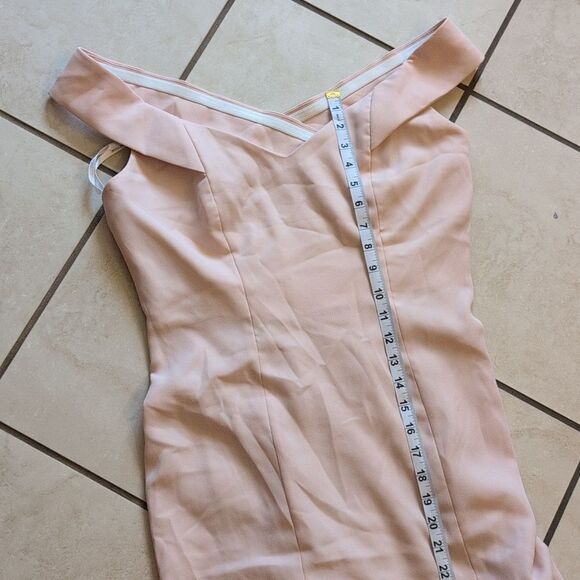 NWT Dessy Collection Off-Shoulder Light Pink Maxi Dress 3012 Cross Back Size 8 - Picture 6 of 15